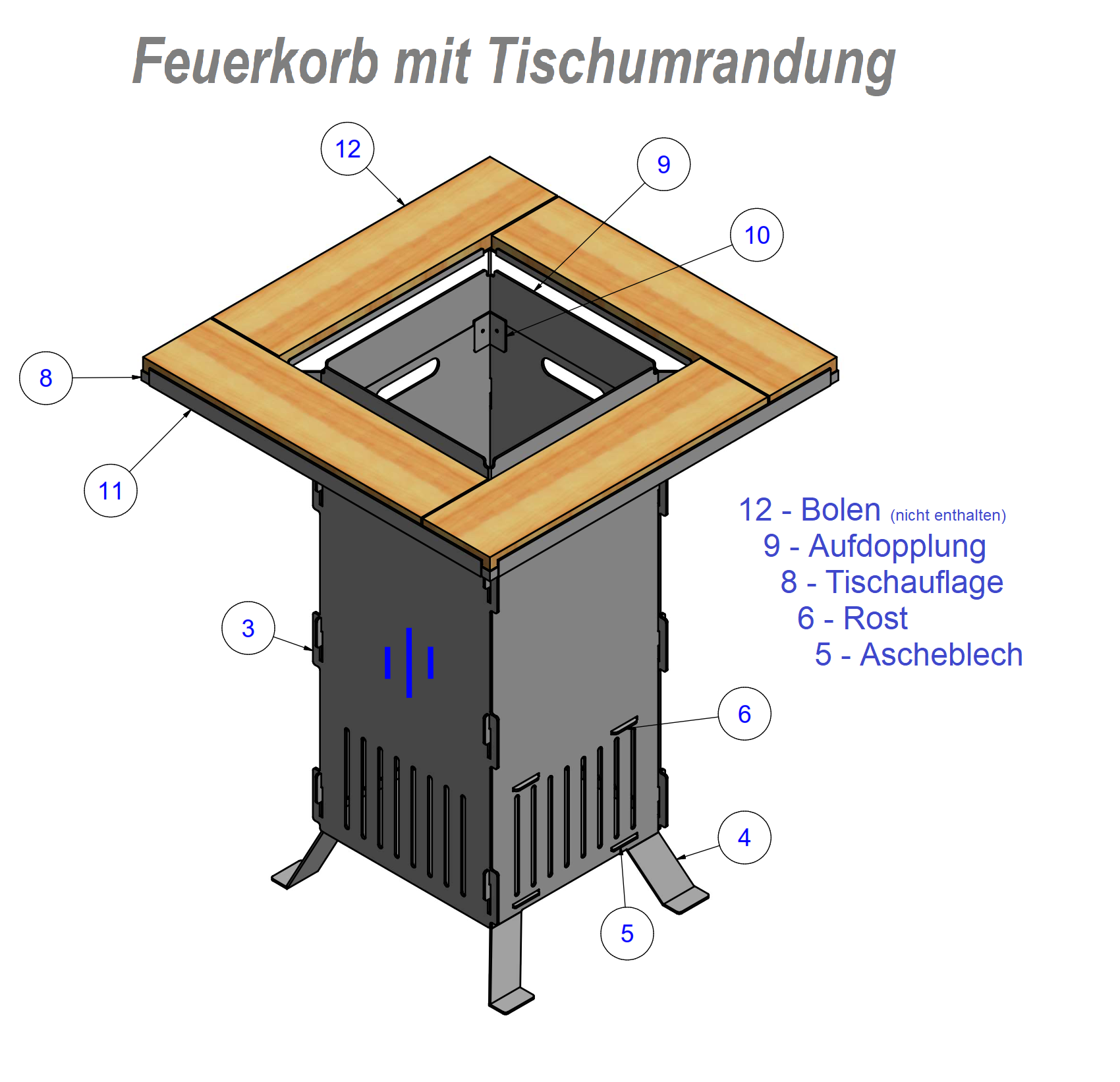 Feuerkorb-Tischumrandung Edelstahl